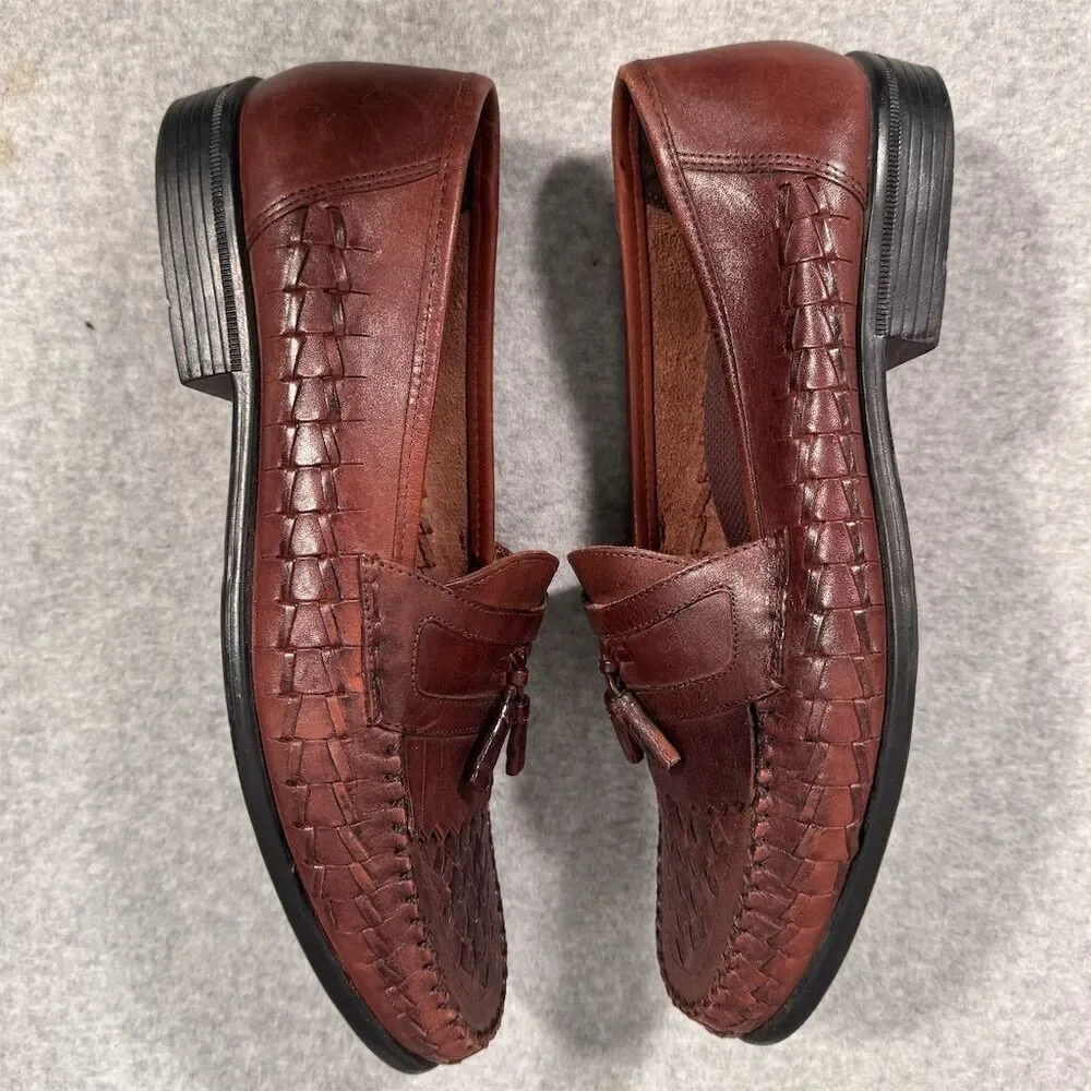 Nunn Bush Men's Tassel Loafers Brown Woven Moc Toe Slip-On Size 11.5M